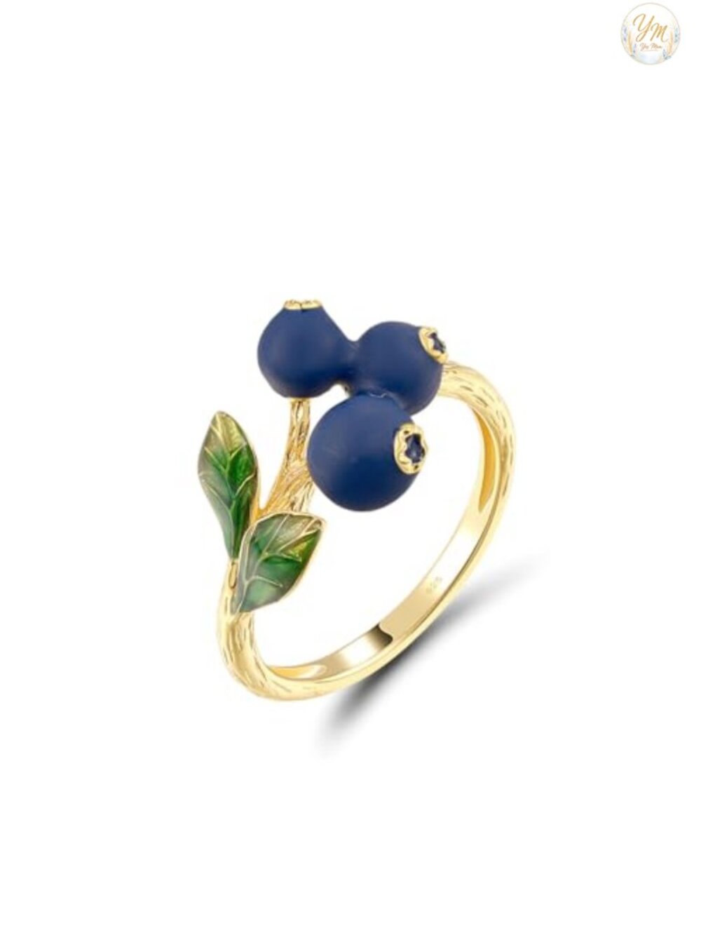 925 Sterling Silver Enamel Blueberry Statement Ring Size 7
